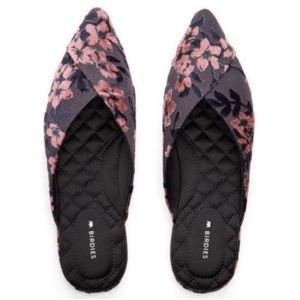 Birdies The Swan Cherry Blossom Gray Velvet Floral Pointed Slip On Mule Sz 8.5